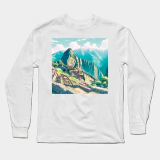 Machu Picchu Illustration Peru Long Sleeve T-Shirt